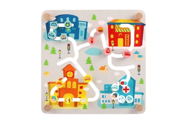 Inlegpuzzel/educatieve doolhof Stad/Recycling 2-in-1 houten 30x30cm in doos 32x32x6cm
