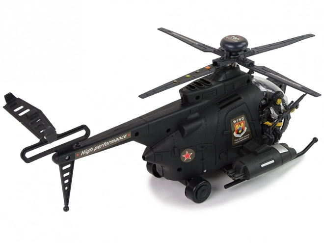 Militaire helikopter met vleugels en lichteffecten op batterijen