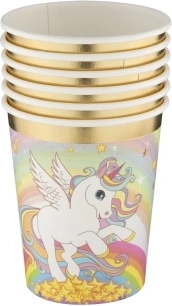 Papieren bekers met eenhoornmotief 250 ml (6 stuks)