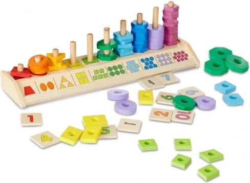 Houten educatieve puzzel – leren tellen, vormen en kleuren