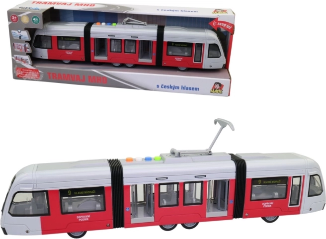 Tram met vliegwiel met licht en Tsjechische aankondigingen