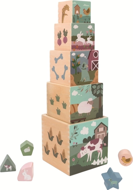 Stapeltoren van hout met blokken Boerderij 2Kids Toys