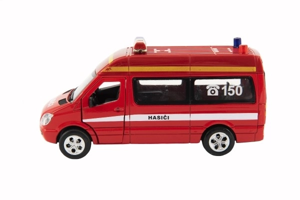 Brandweerauto metaal/kunststof 15 cm met licht en geluid, terugtrekmechanisme