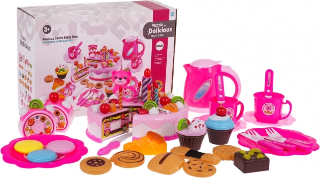 Kinderverjaardagset met taart en theeservies – Roze
