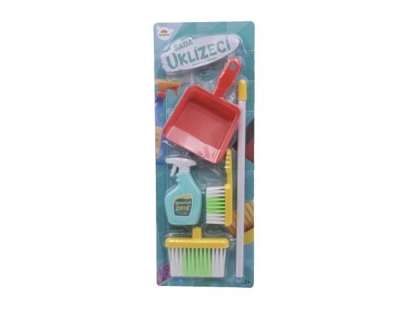 Schoonmaakset / schoonmaakster met accessoires plastic 5 stuks op kaart 21,5x57,5x5cm