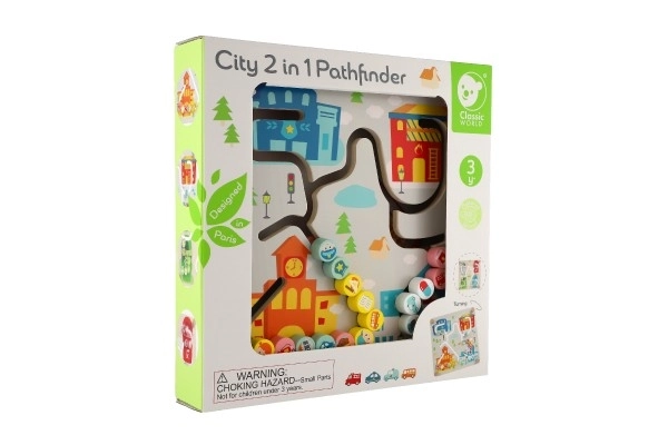 Inlegpuzzel/educatieve doolhof Stad/Recycling 2-in-1 houten 30x30cm in doos 32x32x6cm