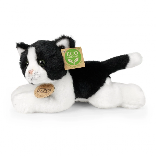 Pluche kat wit-zwart liggend 16 cm ECO-VRIENDELIJK