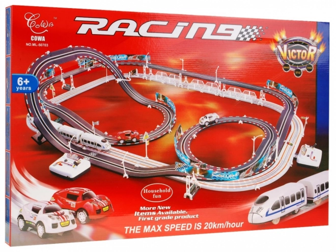Elektrische Trein Racetrack 2-in-1 voor kinderen 6+ met afstandsbediening + locomotieven + wagons + autootjes