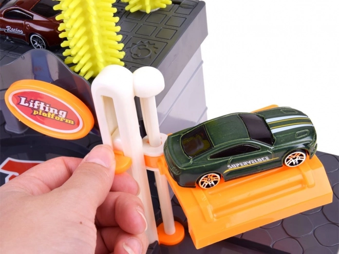 Gelaagde autowasserette met autootjes