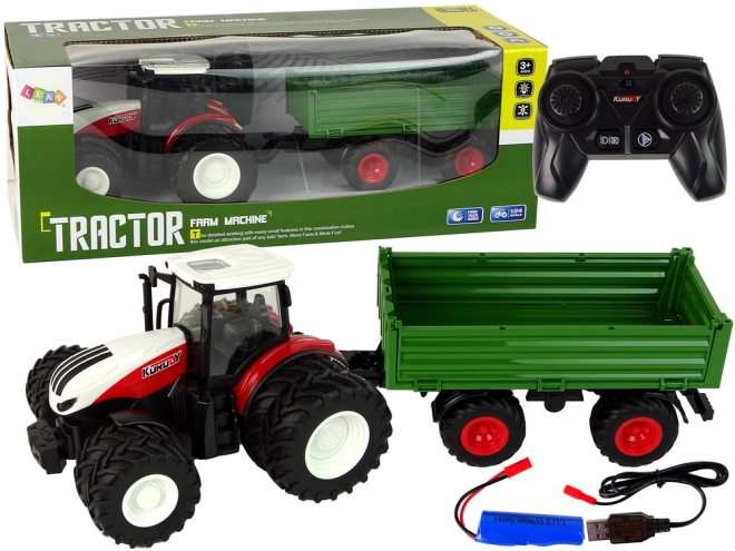 Op afstand bestuurbare tractor met aanhanger 1:24 rood-groen