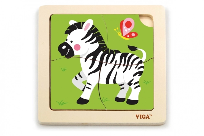 Houten puzzel 4 stukjes- zebra