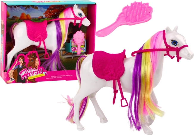 Wit paard om te kammen met zadel – figuur voor kinderen