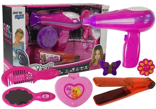 Cosmeticaset met accessoires Haardroger Stijltang roze