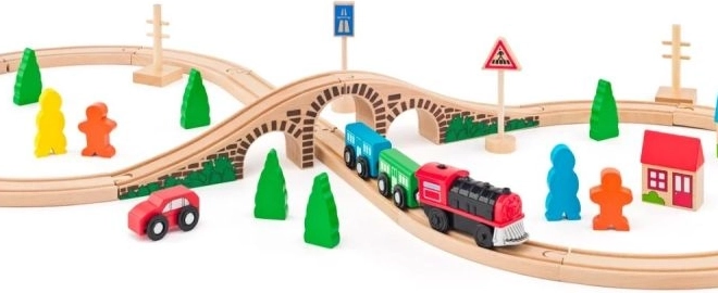 Woody Treinbaan in de vorm van een acht met elektrische locomotief