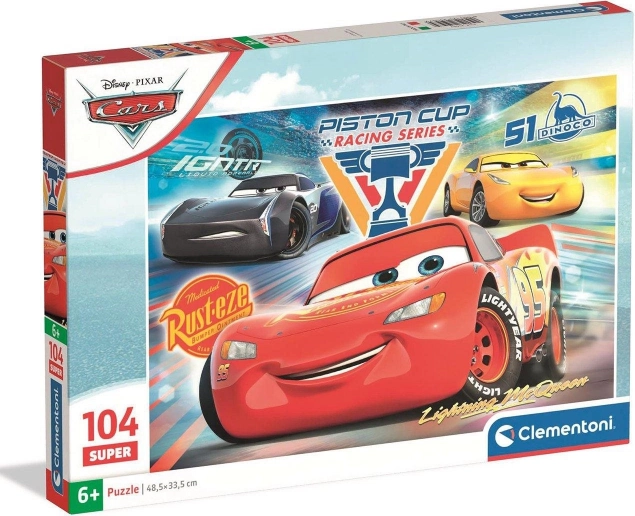 Clementoni puzzel Cars: Bliksem McQueen en rivalen 104 stukjes