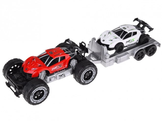 Terreinwagen met aanhanger en sportwagen