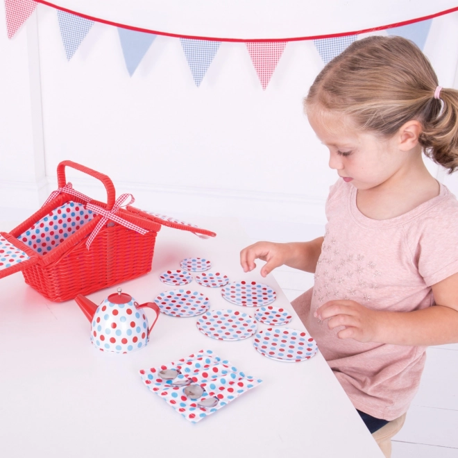 Bigjigs Toys Gestippeld Theeservies in Picknickmand