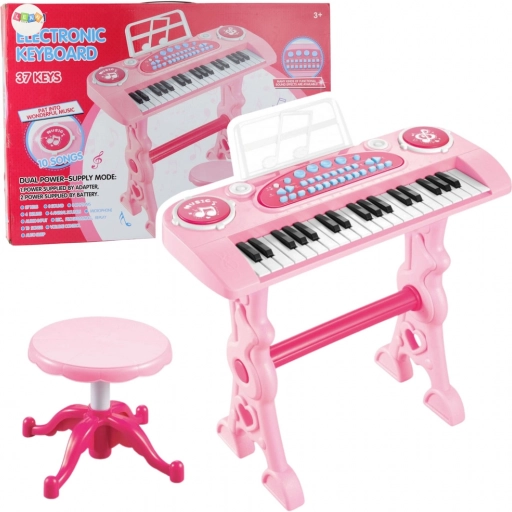 Elektronisch kinderkeyboard met microfoon, 37 toetsen, roze