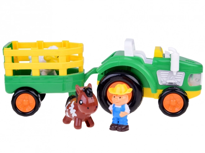 Boerentractor met aanhanger en dieren geluid + licht ZA5390