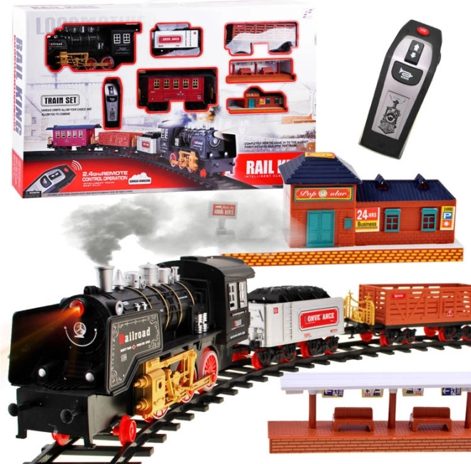Grote elektrische modelspoorbaan met afstandsbediening en stoomlocomotief