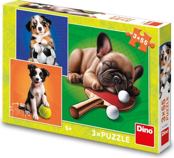 Puzzel Hondensporters 3×55 stukjes