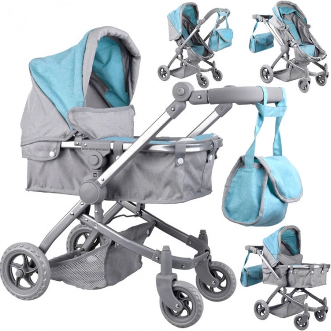 Multifunctionele 4-in-1 poppenwagen met gondel – Turkoois