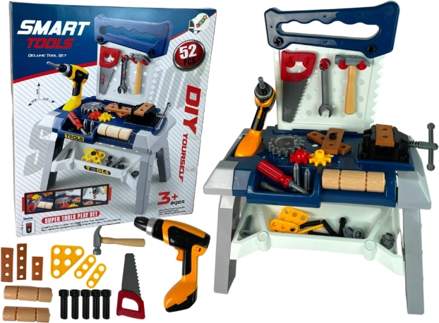 Kinderwerkbank met gereedschap en accuboormachine, 52 stuks