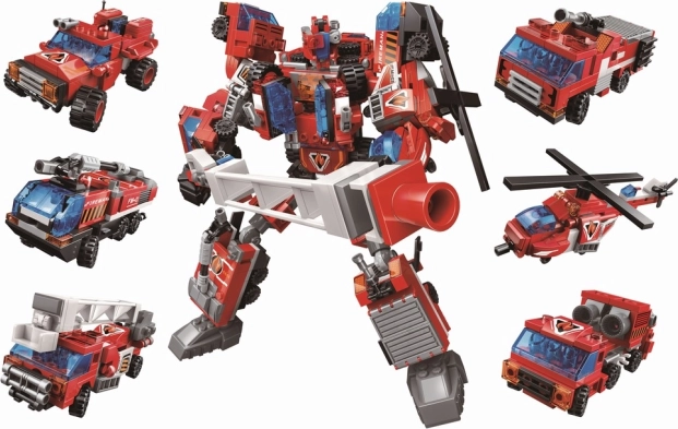 QMAN Blazing Mars 6-in-1 brandweer-set met bouwbare mech