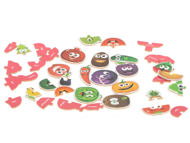 Puzzel met fruit- en groentemotieven in een blikken doosje