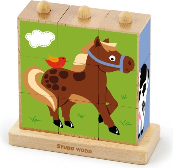 Houten blokken – boerderijdieren, 9 stuks