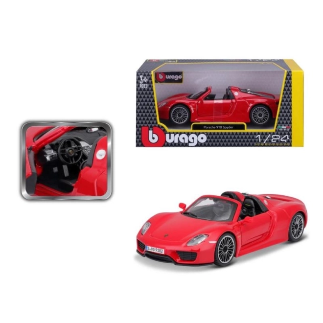 Metalen speelgoedauto Porsche 918 Spyder rood