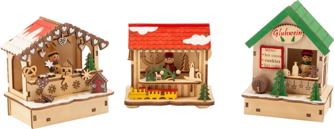 Small Foot set van kerst houten kraampjes met verlichting