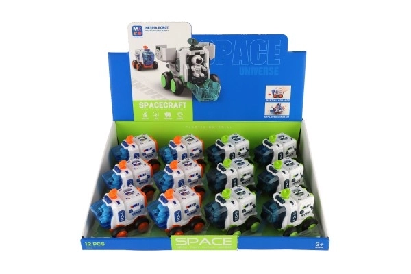 Auto ruimtevaart plastic 8x9cm op traagheidsmotor 2 kleuren