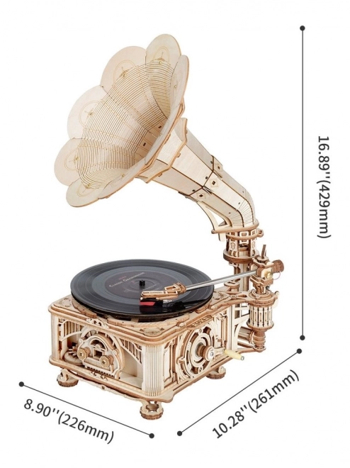 RoboTime 3D houten mechanische puzzel Grammofoon (handmatige aandrijving)