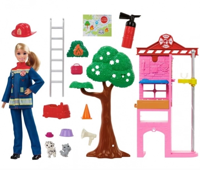 Barbie Brandweervrouw pop met accessoires
