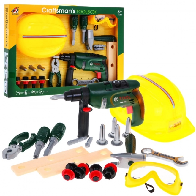 Kleine bouwersset voor kinderen 3+ Elektrische schroevendraaier + helm en bril + gereedschap