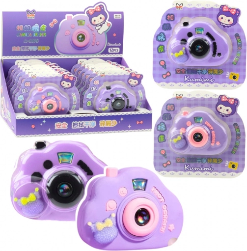 Gum voor uitgummen in de vorm van een camera, paars