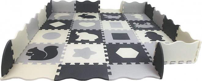 Schuimpuzzelmat grijs‑crème Dieren en vormen 28 × 28 cm