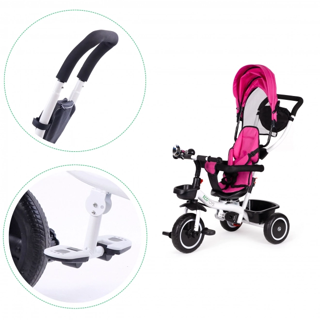 ECOTOYS Driewieler met dak en duwstang - roze