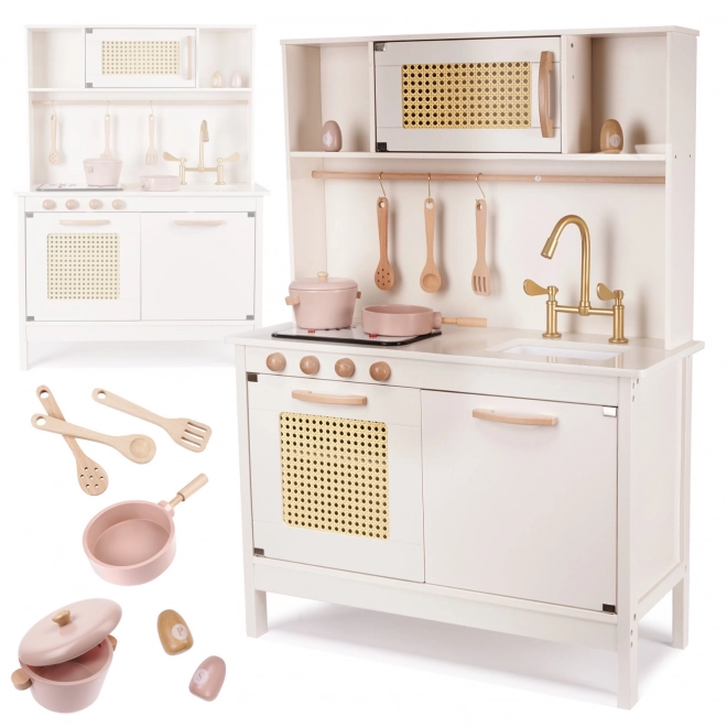 Kinder retro houten keuken met accessoires Boho