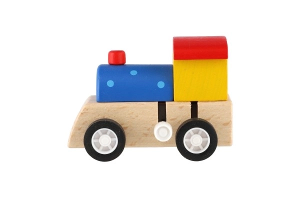 Houten stroomtrein 7cm assorti 3 kleuren