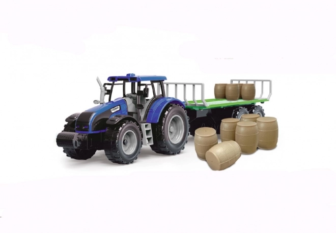 Tractor met vliegwiel en aanhanger vol hooi