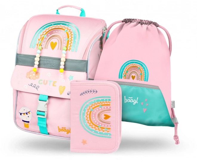 BAAGL 3 SET Zippy Duha roze: rugzak, etui, zak