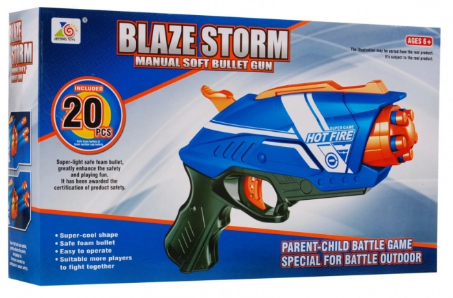 Handmatig pistool voor kinderen 6+ Blaze Storm Veermechanisme + 20 lange foamkogels