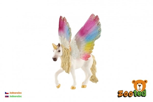 Eenhoorn met regenboogvleugels zijn uit plastic 13 cm in zakje