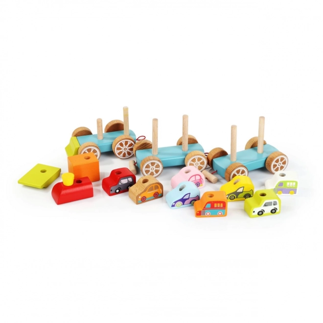 CUBIKA 13999 Trein met auto's - houten puzzel 14 stukken