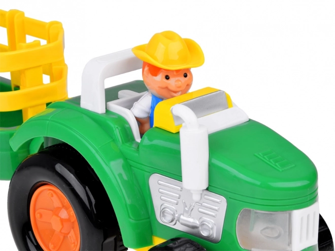 Boerentractor met aanhanger en dieren geluid + licht ZA5390
