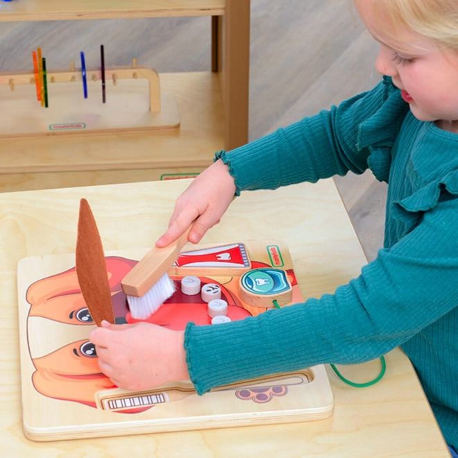 Masterkidz houten montessori-tabel voor tandenpoetsen – hondje