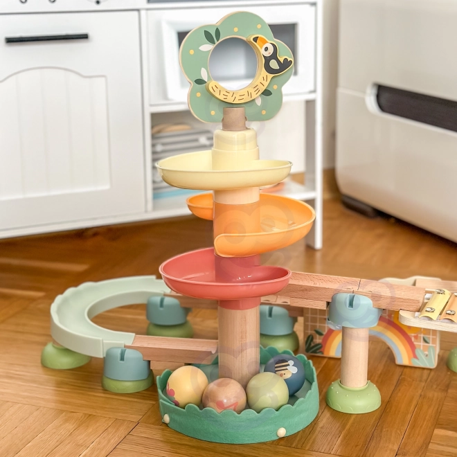 Houten knikkerbaan met xylofoon Tooky Toy 44 stuks