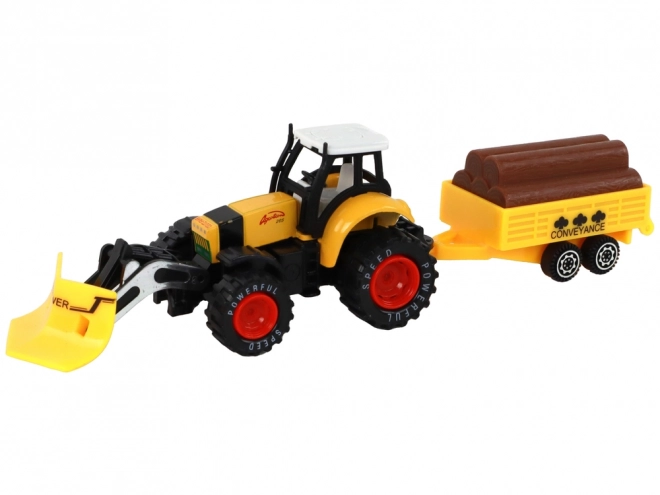 Tractor met aanhanger geel rood